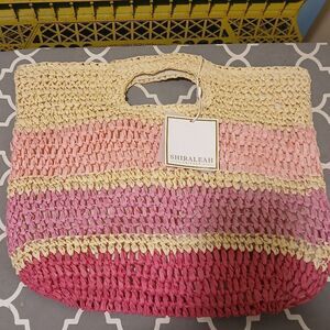 Shiraleah Chicago  Pink and Cream Woven Tote Bag
